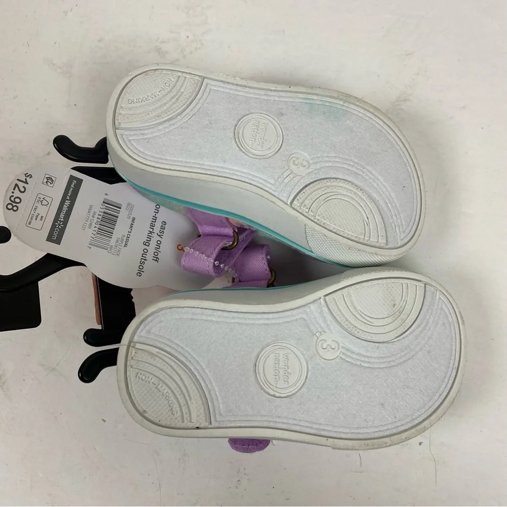 Wonder Nation Sparkle Glitter MaryJane Shoes Flower Purple Pink size 3 NWT